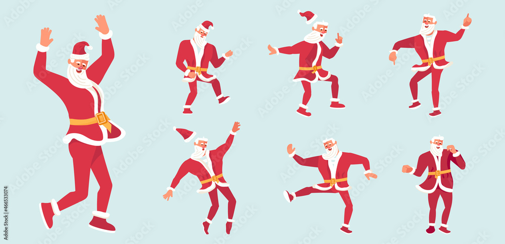 Set of Santa Claus dancing in different poses Set of Santa Claus dancing in different poses