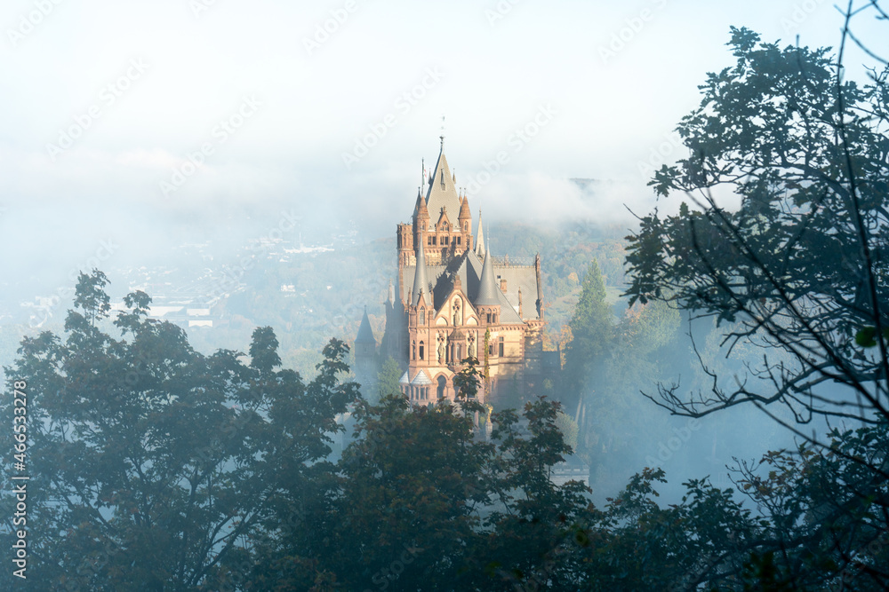 Castle Drachenburg in the mist