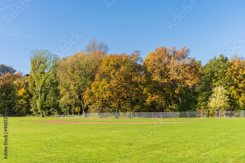 Parkanlage Moorteichwiese in Kiel mit Vegetation in bunten Herbstfarben