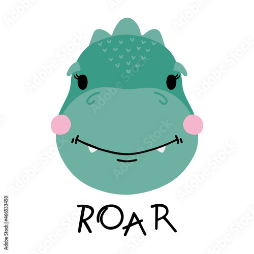 Cute little dinosaur. Vector illustration, isolated on a white background. Scandinavian cartoon style flat design. Concept for children print.
