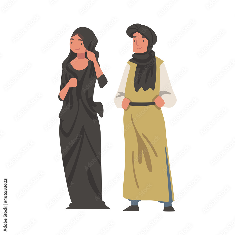 custom made wallpaper toronto digitalArab Man and Woman Standing in Traditional Muslim Dress and Long Flowing Garment Vector Illustration