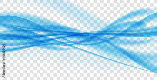 Abstract multiwave Blue Wave on Transparent Background. Vector Illustration