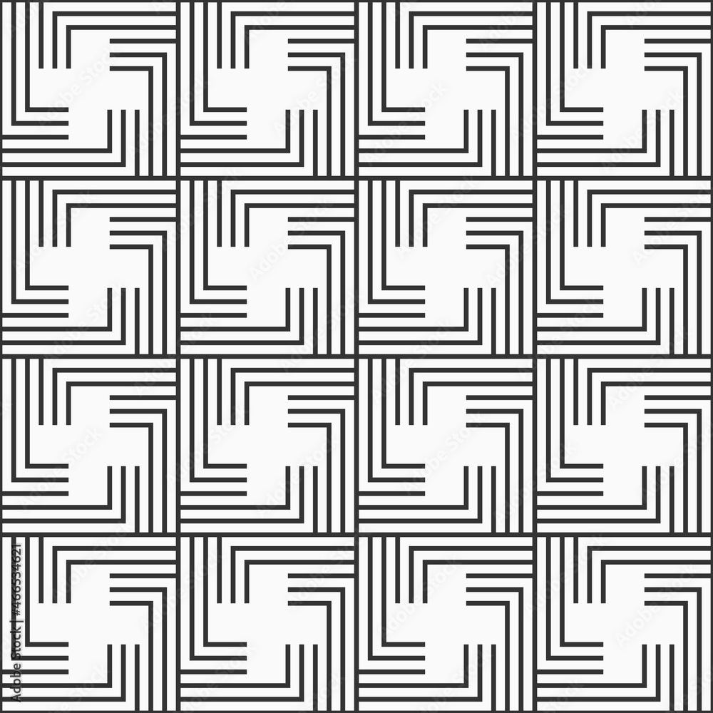 Vector seamless pattern. Modern stylish texture. Repeating geometric tiles with cross shapes. Outline pattern. Black and white background.