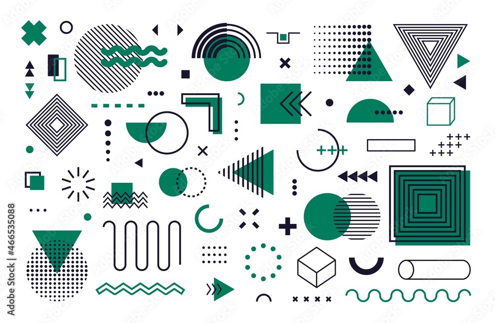 Memphis design elements. Abstract geometric line shapes, modern geometry set hipster 80s 90s style. Vector illustration - obrazy, fototapety, plakaty 