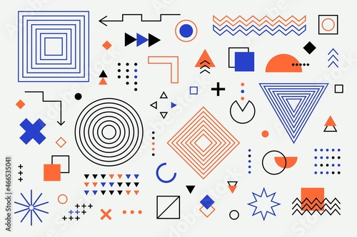 Memphis geometric shapes. Set of retro abstract elements, modern hipster figures 80s 90s style. Vector illustration