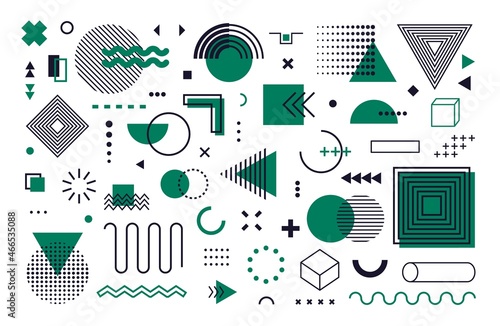 Memphis design elements. Abstract geometric line shapes, modern geometry set hipster 80s 90s style. Vector illustration photo