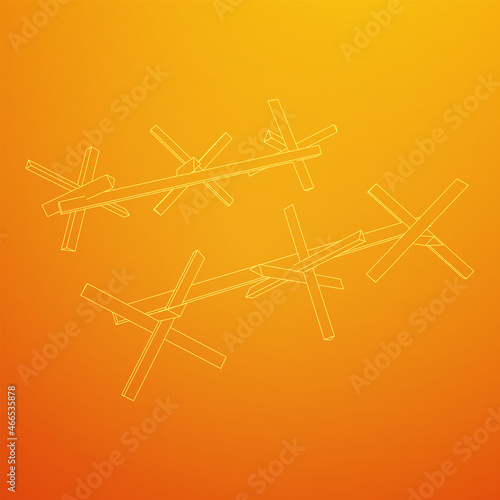 Hedgehog antitank defence. Wireframe low poly mesh vector illustration.