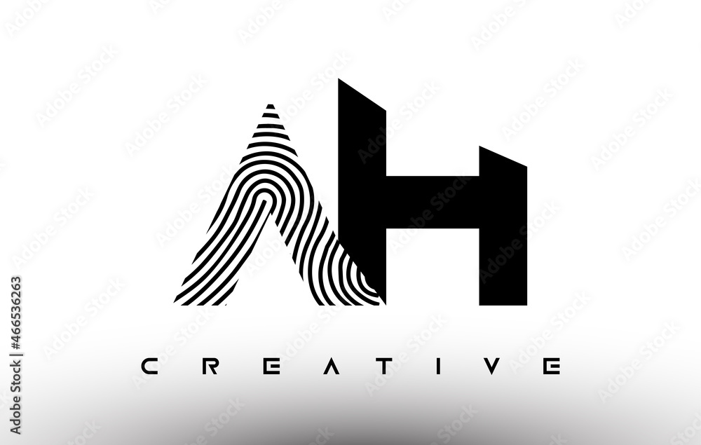 AH Fingerprint zebra Letter Logo Design. AH Logo with fingerprint Creative Icon Vector AH Fingerprint zebra Letter Logo Design. AH Logo with fingerprint Creative Icon Vector