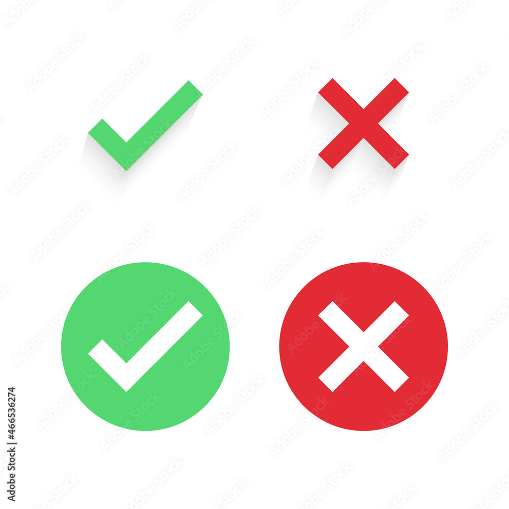 Cross check mark icons, flat round buttons set. Vector EPS10 Cross check mark icons, flat round buttons set. Vector EPS10