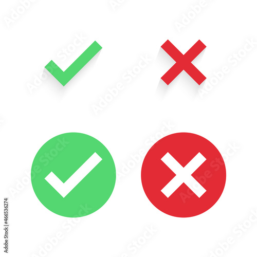 Cross check mark icons, flat round buttons set. Vector EPS10
