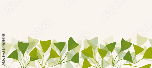 Floral web banner with drawn color exotic leaves. Nature concept design. Modern floral compositions with summer branches. Vector illustration on the theme of ecology, natura, environment