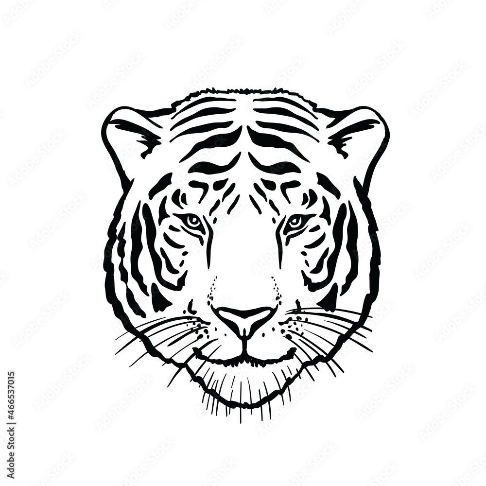 Black and white tiger head. symbol of the year. black and white vector illustration