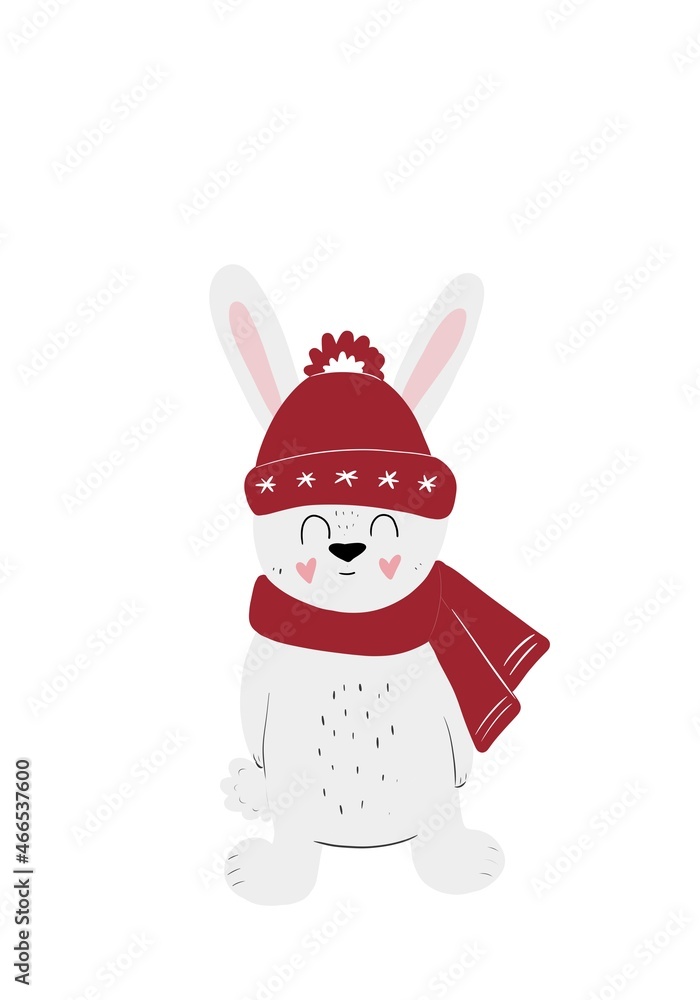 Cute winter rabbit, christmas rabbit, icon rabbit, new year rabbit Cute winter rabbit, christmas rabbit, icon rabbit, new year rabbit