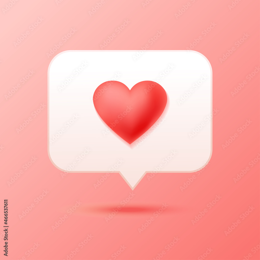 Neomorphism button with red heart, like for social media design. Vector illustration.