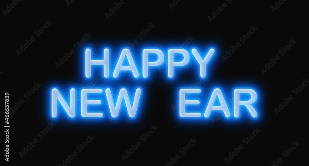 Happy new year blinking festive blue neon inscription motion design animation isolated on black Happy new year blinking festive blue neon inscription motion design animation isolated on black