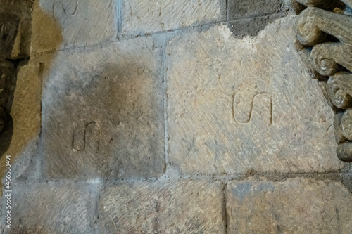 Stonemason's marks are symbols or allegories engraved by stonemasons on stone that in ancient and middle ages photo