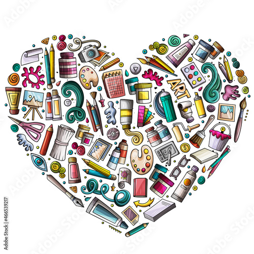 Colorful vector set of Art cartoon doodle objects