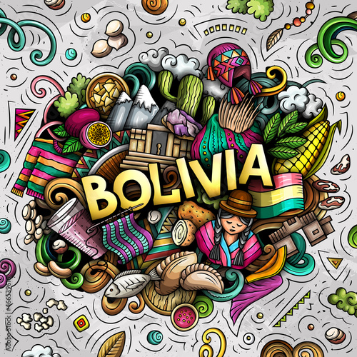 Bolivia hand drawn cartoon doodle illustration. Funny local design. photo