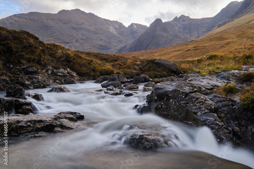 Stream in Long Exposure and Mountain