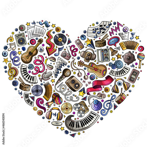 Colorful vector set of Music cartoon doodle objects, symbols