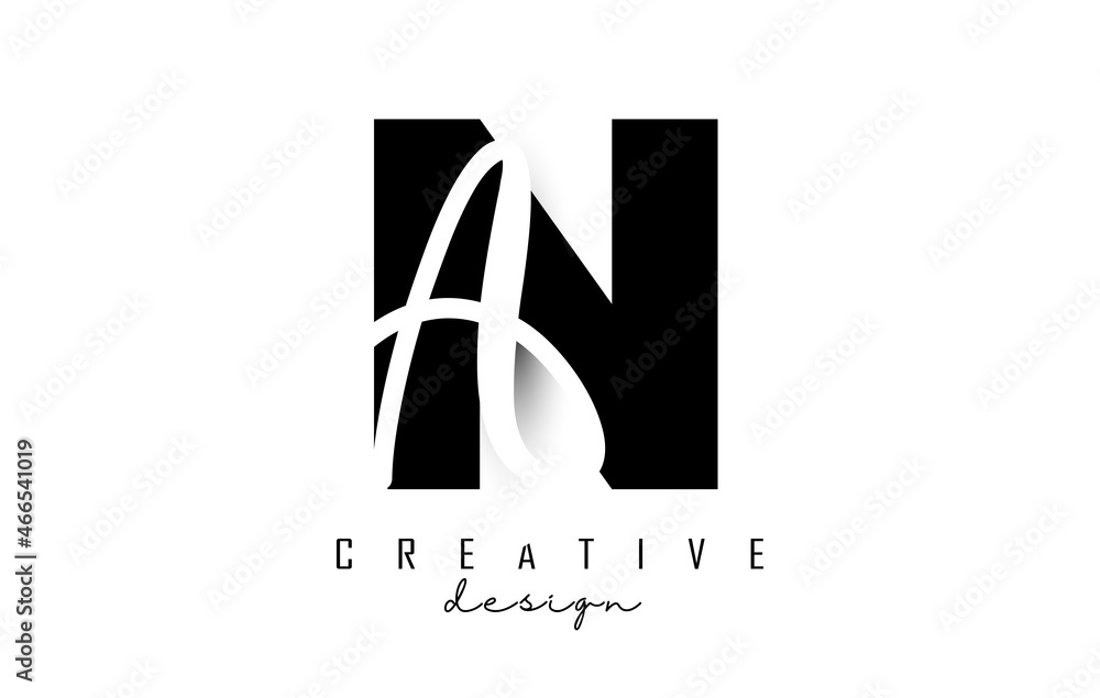 Letters NA Logo with a minimalist design. Letters N and A with geometric and handwritten typography. Letters NA Logo with a minimalist design. Letters N and A with geometric and handwritten typography.