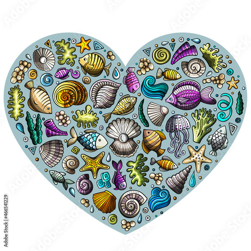 Colorful set of marine life objects