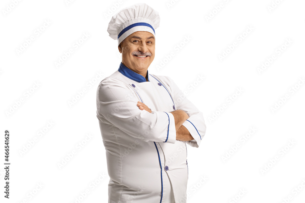 Mature male chef in a uniform posing with crossed arms
