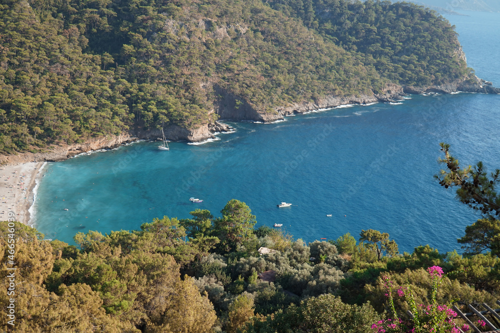 View of the picturesque bay of Kabak Beach in southern Turkey.