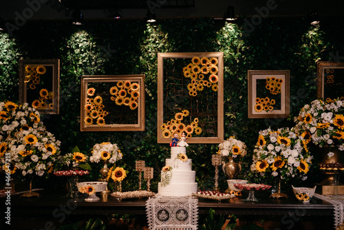 wedding decoration - wedding table with cake, sweets and flowers