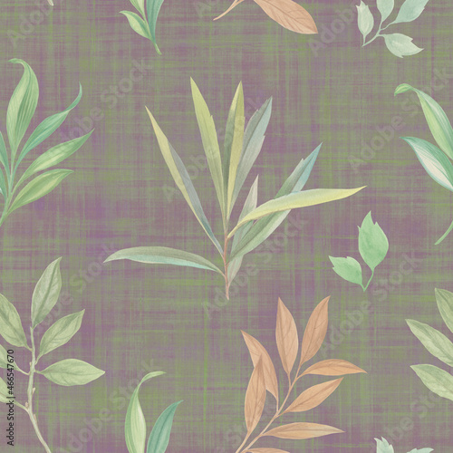 Botanical seamless pattern. Graceful leaves, collected in an ornament on an abstract background. Decorative leaf ornament for design, wallpaper, fabric, print, scrapbooking.