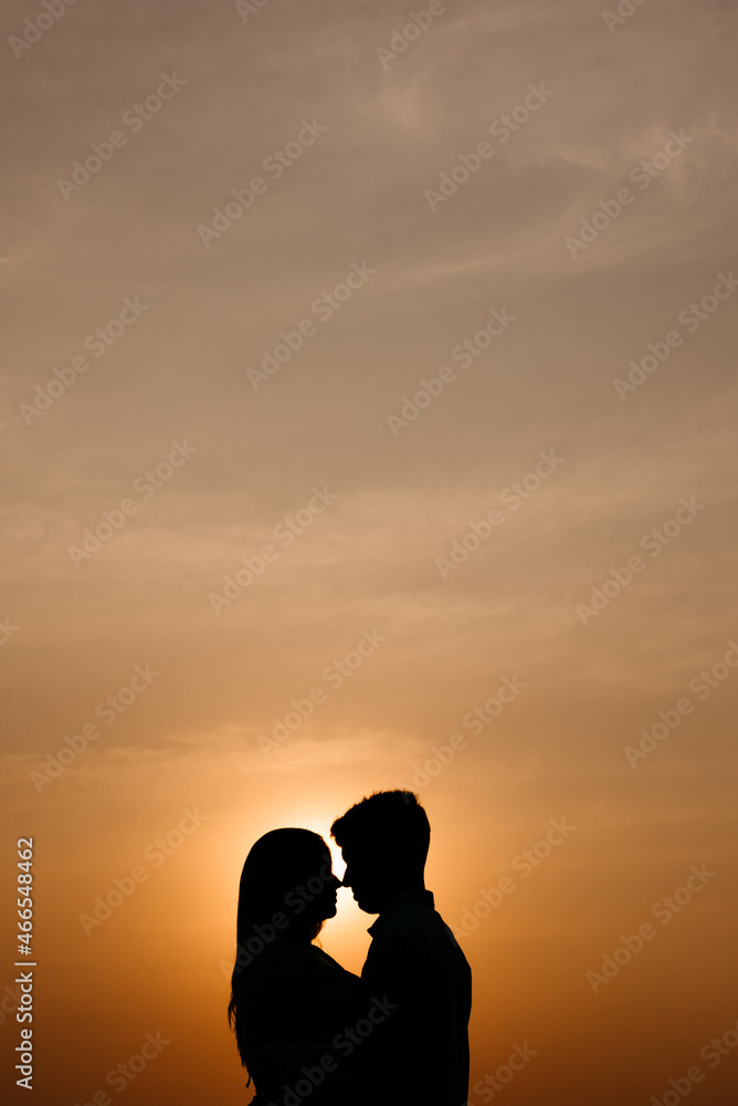 Couple silhouette portrait during golden hour.