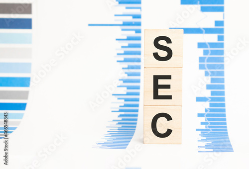 sec sign on wooden cubes concept, wooden cubes. photo