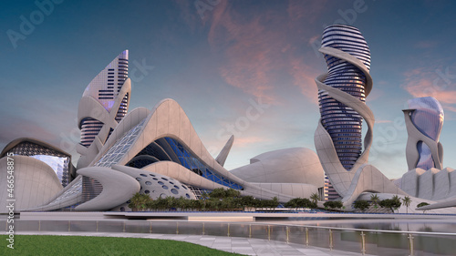 Futuristic city skyline architecture