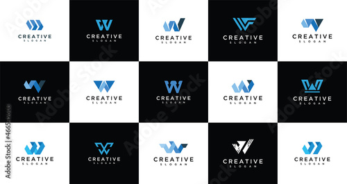 Set of creative W monogram letter logo design templates. Logos can be used to build a company.