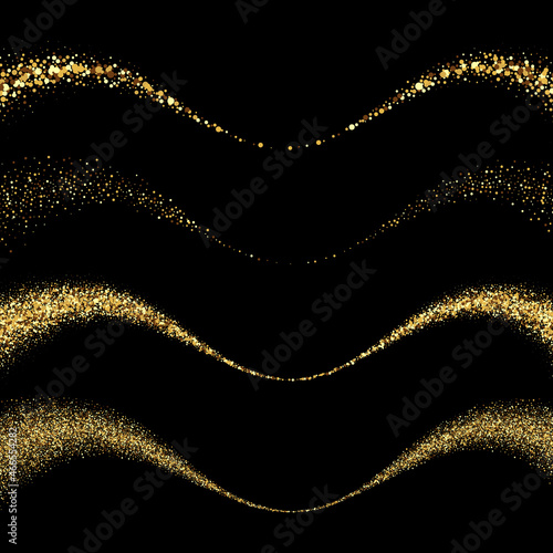 Abstract gold dust in wave form on dark background, brochure template