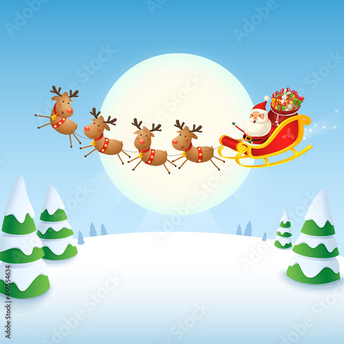 Santa Claus sleigh with Reindeer - winter landscape