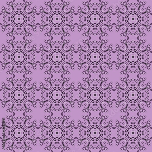 Abstract decorative flowers on lilac background, seamless decorative pattern