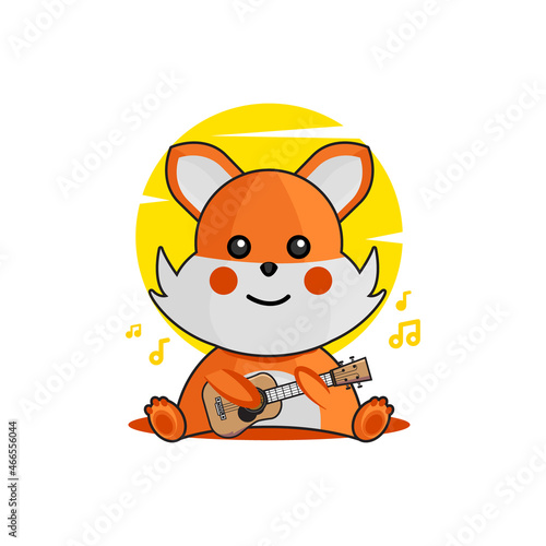 Cute cartoon fox playing guitar design vector