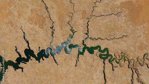Escalante River meanders and escalante river arms, Glen Canyon looking down aerial view from above – Bird’s eye view Glen Canyon National Recreation Area, Utah, USA photo