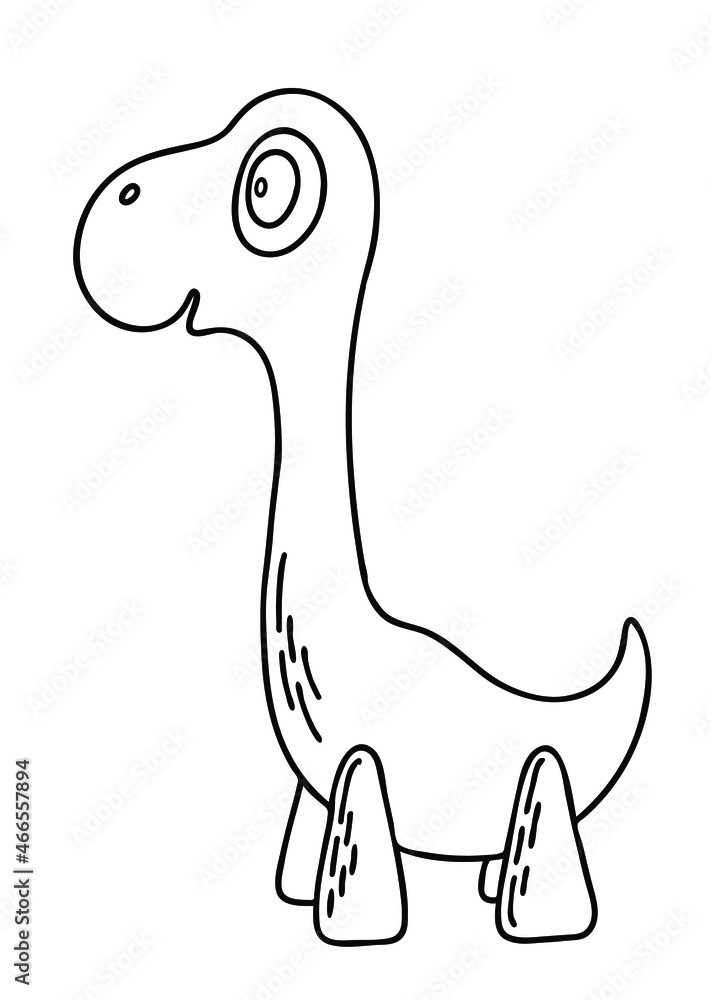 Little cartoon dinosaur. Graphic vector isolated illustration. Cute children’s character for kid’s creativity, colouring page, print, sticker, card