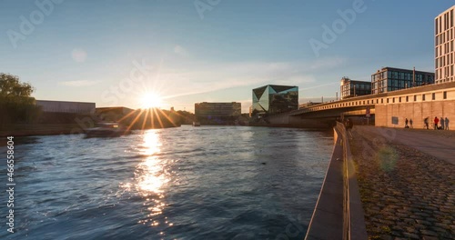 Wallpaper Mural Sunset time lapse of modern city skyline at the waterfront. Berlin Germany in 4k Torontodigital.ca