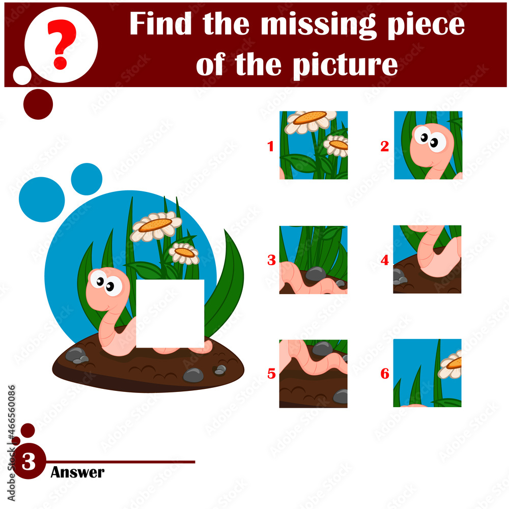 Fototapeta premium Puzzle education game for preschool children with worm
