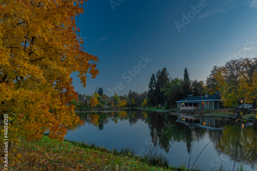 Maticni lake in Pardubice city in autumn color evening