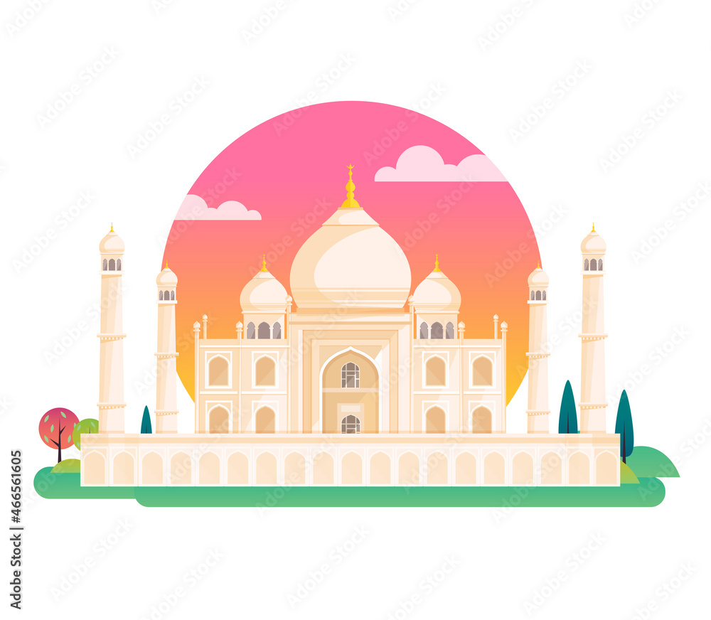 Taj Mahal an ancient Palace in India, Vector illustration