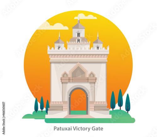 Patuxai Victory Monument in Vientiane, vector illustration