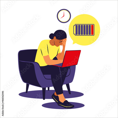 Professional burnout syndrome. Frustrated worker, mental health problems. Vector illustration. Flat