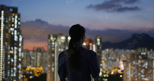 Woman look at the Hong Kong city