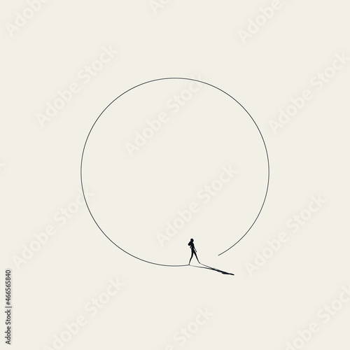 Business woman stuck in her way, vector concept. Symbol of routine, mundane job, struggle. Minimal illustration.