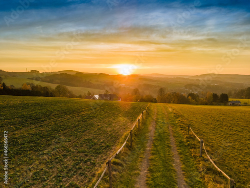 Sunrise over the landscape of czech © DRONMOVIE