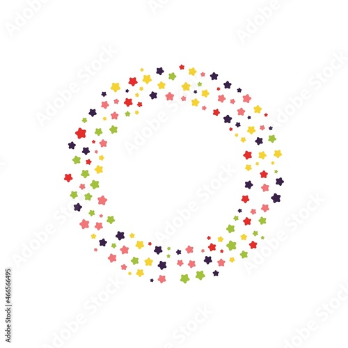 Colorful geometric stars frame - wreath. Abstract vector background with colorful stars shapes consisting of spherical geometric particles. Star's frame's colorful halftone. 